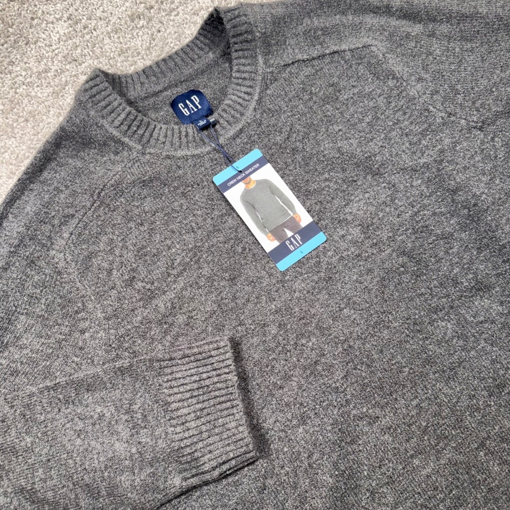 Gap Crew Neck Sweater Mens Wool Blend Stretch Grey Large NEW